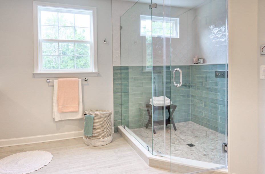 glass wall shower bathroom